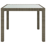 Garden Table 90x90x75 cm Tempered Glass and Poly Rattan Grey - Side View