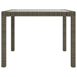 Garden Table 90x90x75 cm Tempered Glass and Poly Rattan Grey - Top-Down View