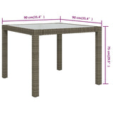 Garden Table 90x90x75 cm Tempered Glass and Poly Rattan Grey - 45-Degree Angle