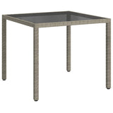 Garden Table 90x90x75 cm Tempered Glass and Poly Rattan Grey - Front View