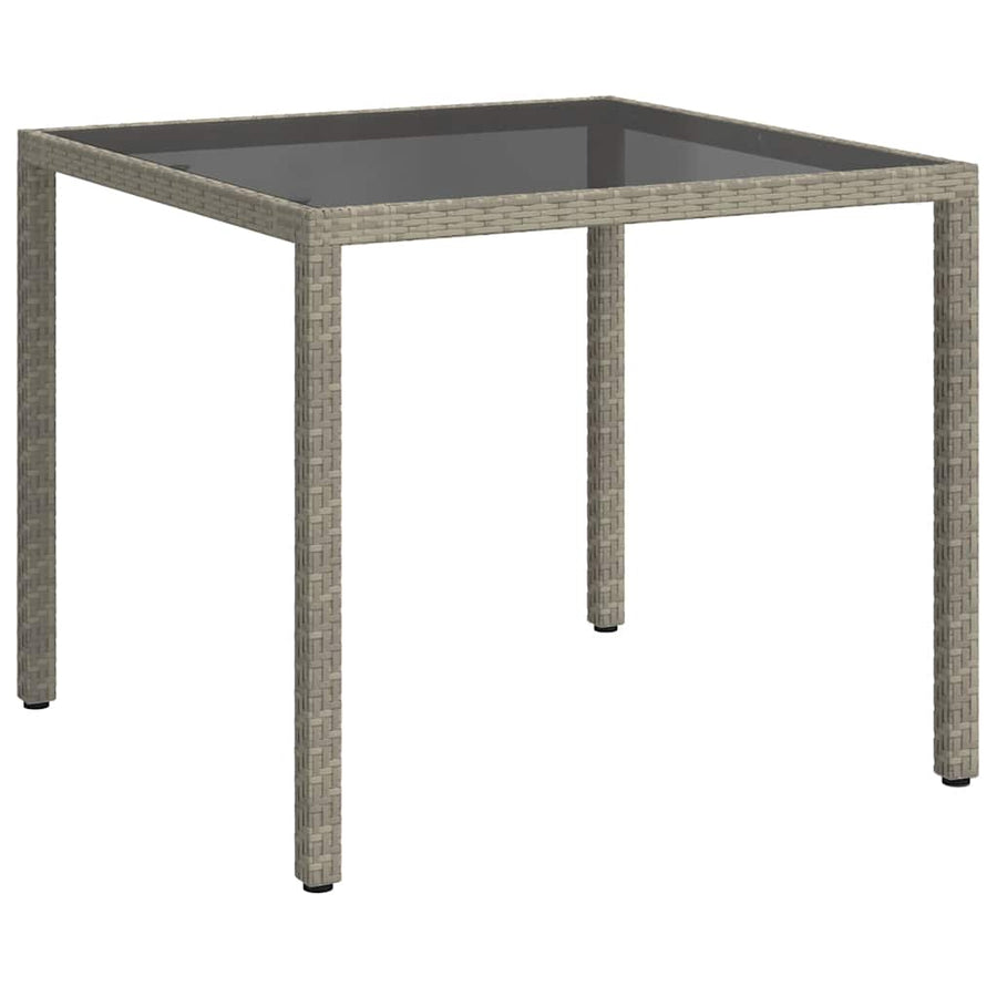 Garden Table 90x90x75 cm Tempered Glass and Poly Rattan Grey