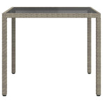 Garden Table 90x90x75 cm Tempered Glass and Poly Rattan Grey