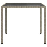 Garden Table 90x90x75 cm Tempered Glass and Poly Rattan Grey - Side View