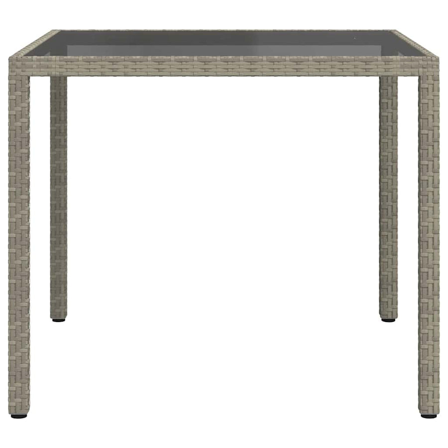 Garden Table 90x90x75 cm Tempered Glass and Poly Rattan Grey