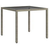 Garden Table 90x90x75 cm Tempered Glass and Poly Rattan Grey
