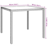 Garden Table 90x90x75 cm Tempered Glass and Poly Rattan Grey - Close-Up Angle