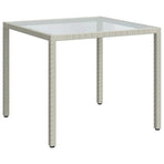Garden Table 90x90x75 cm Tempered Glass and Poly Rattan White