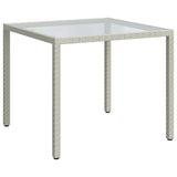 Garden Table 90x90x75 cm Tempered Glass and Poly Rattan White - Front View
