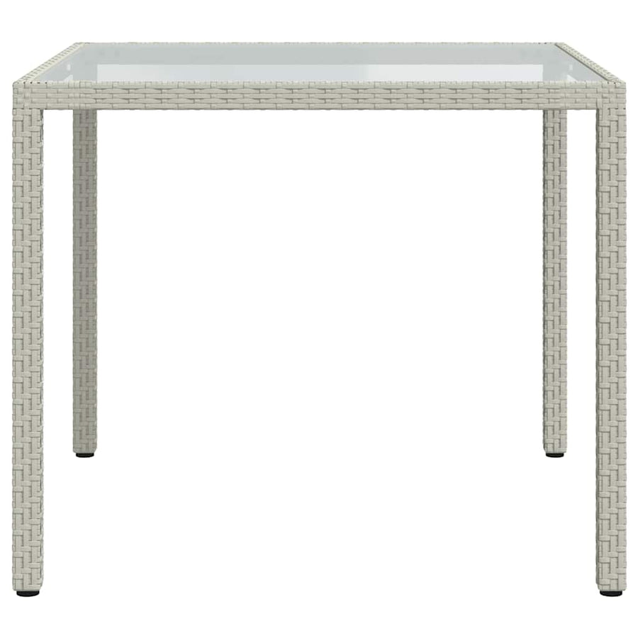 Garden Table 90x90x75 cm Tempered Glass and Poly Rattan White