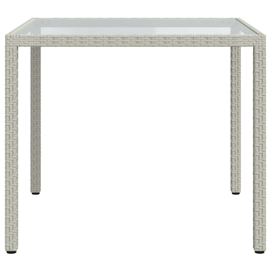 Garden Table 90x90x75 cm Tempered Glass and Poly Rattan White