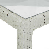 Garden Table 90x90x75 cm Tempered Glass and Poly Rattan White - Rear View