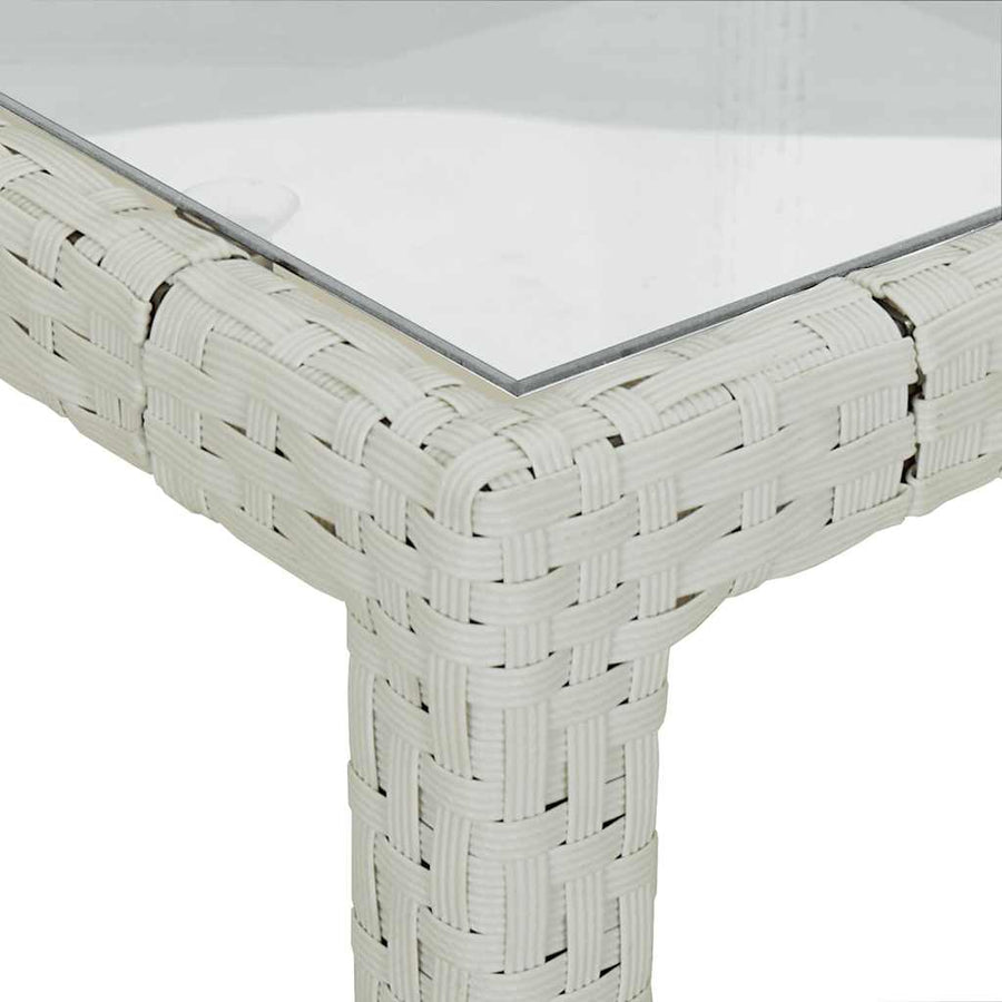 Garden Table 90x90x75 cm Tempered Glass and Poly Rattan White