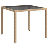 Garden Table 90x90x75 cm Tempered Glass and Poly Rattan Beige