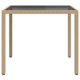 Garden Table 90x90x75 cm Tempered Glass and Poly Rattan Beige