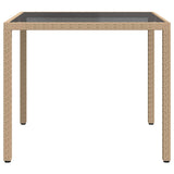 Garden Table 90x90x75 cm Tempered Glass and Poly Rattan Beige - Side View