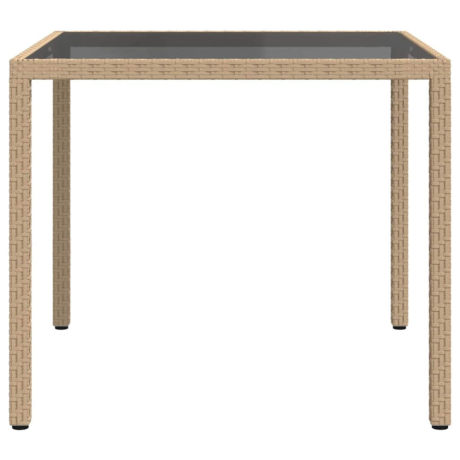 Garden Table 90x90x75 cm Tempered Glass and Poly Rattan Beige