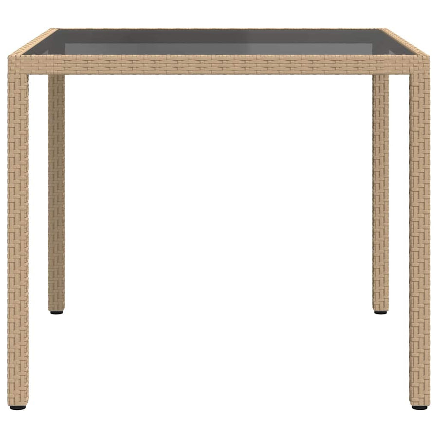 Garden Table 90x90x75 cm Tempered Glass and Poly Rattan Beige