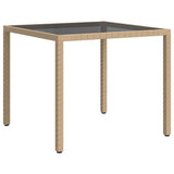 Garden Table 90x90x75 cm Tempered Glass and Poly Rattan Beige