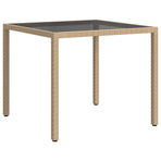 Garden Table 90x90x75 cm Tempered Glass and Poly Rattan Beige