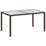 Garden Table 150x90x75 cm Tempered Glass and Poly Rattan Brown - Front View