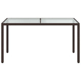 Garden Table 150x90x75 cm Tempered Glass and Poly Rattan Brown - Side View