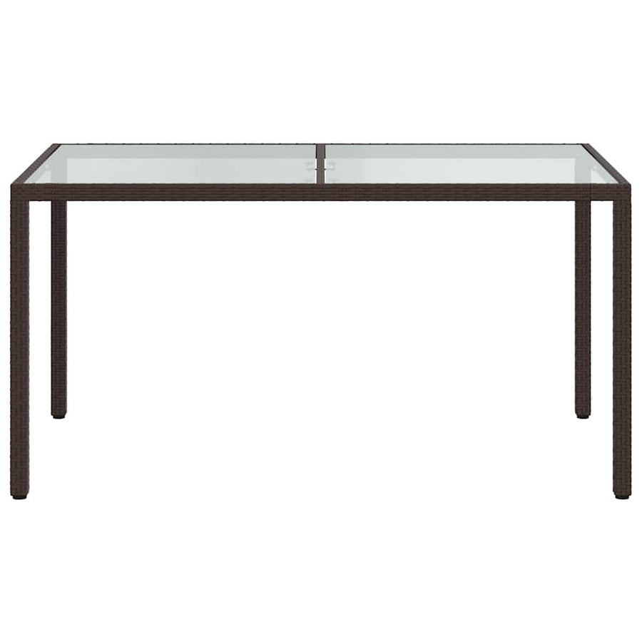 Garden Table 150x90x75 cm Tempered Glass and Poly Rattan Brown