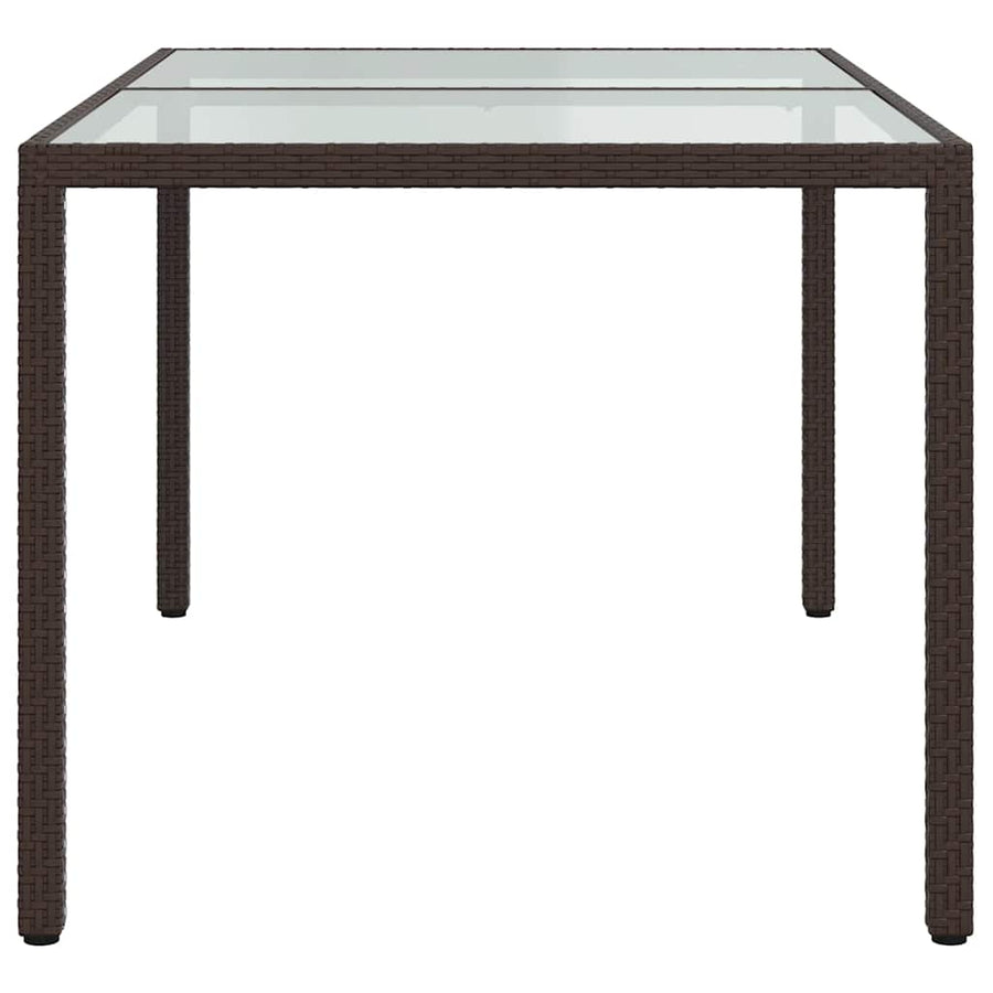 Garden Table 150x90x75 cm Tempered Glass and Poly Rattan Brown