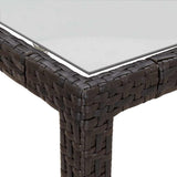 Garden Table 150x90x75 cm Tempered Glass and Poly Rattan Brown - Rear View