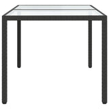 Garden Table 150x90x75 cm Tempered Glass and Poly Rattan Black