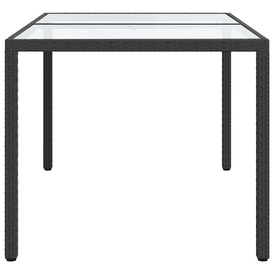 Garden Table 150x90x75 cm Tempered Glass and Poly Rattan Black