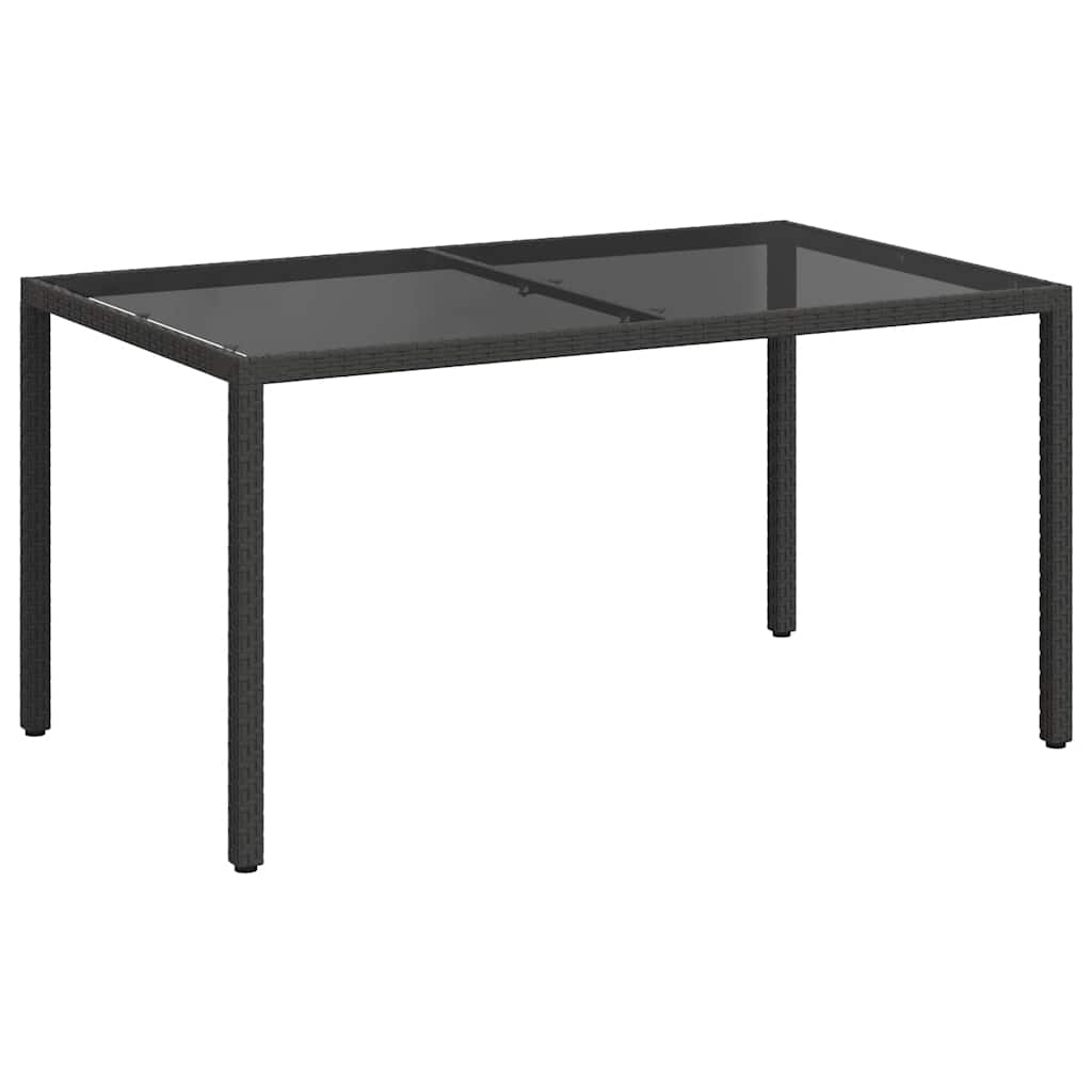 Garden Table 150x90x75 cm Tempered Glass and Poly Rattan Black