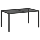 Garden Table 150x90x75 cm Tempered Glass and Poly Rattan Black