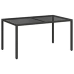 Garden Table 150x90x75 cm Tempered Glass and Poly Rattan Black