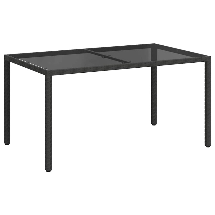 Garden Table 150x90x75 cm Tempered Glass and Poly Rattan Black