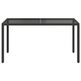 Garden Table 150x90x75 cm Tempered Glass and Poly Rattan Black