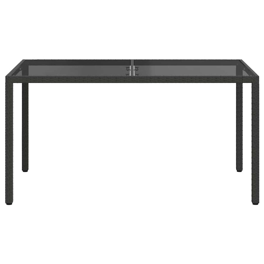 Garden Table 150x90x75 cm Tempered Glass and Poly Rattan Black