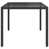 Garden Table 150x90x75 cm Tempered Glass and Poly Rattan Black - Top-Down View