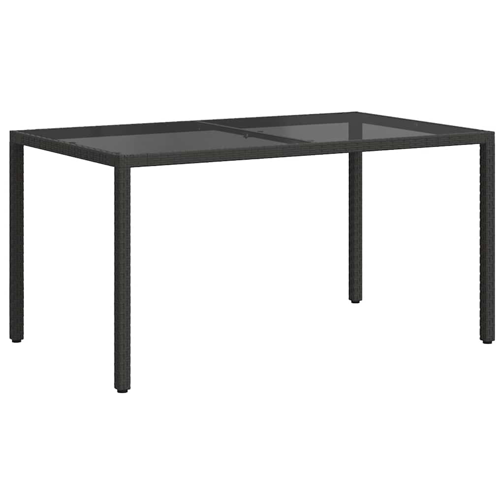 Garden Table 150x90x75 cm Tempered Glass and Poly Rattan Black