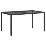 Garden Table 150x90x75 cm Tempered Glass and Poly Rattan Black