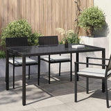 Garden Table 150x90x75 cm Tempered Glass and Poly Rattan Black