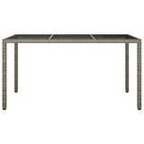 Garden Table 150x90x75 cm Tempered Glass and Poly Rattan Grey - Side View