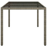 Garden Table 150x90x75 cm Tempered Glass and Poly Rattan Grey - Top-Down View