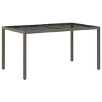 Garden Table 150x90x75 cm Tempered Glass and Poly Rattan Grey