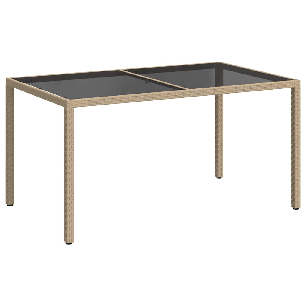 Garden Table 150x90x75 cm Tempered Glass and Poly Rattan Beige