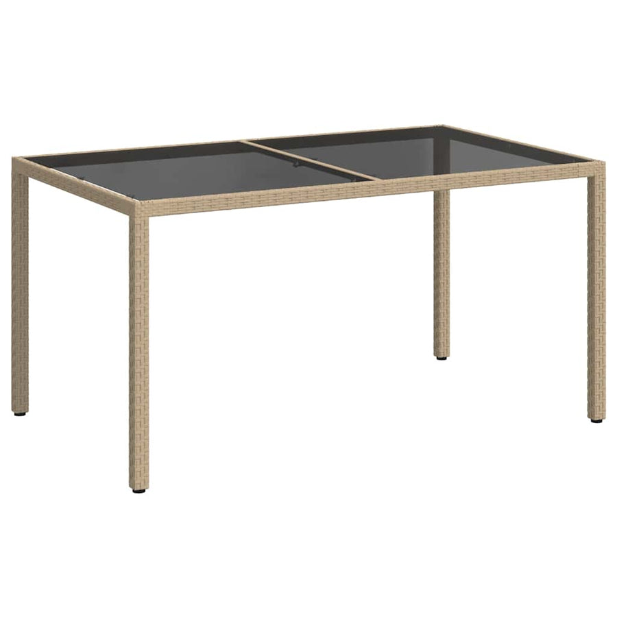 Garden Table 150x90x75 cm Tempered Glass and Poly Rattan Beige
