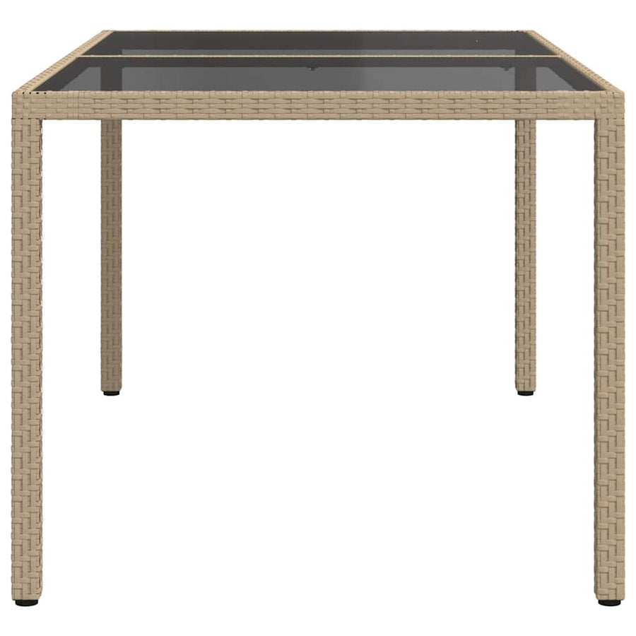 Garden Table 150x90x75 cm Tempered Glass and Poly Rattan Beige