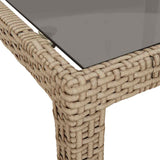 Garden Table 150x90x75 cm Tempered Glass and Poly Rattan Beige - Rear View