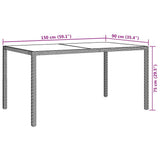 Garden Table 150x90x75 cm Tempered Glass and Poly Rattan Beige