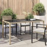 Garden Table 150x90x75 cm Tempered Glass and Poly Rattan Beige