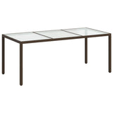 Garden Table Brown 190x90x75 cm Tempered Glass and Poly Rattan - Front View